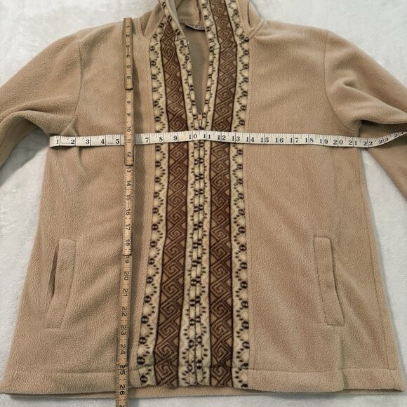 Nick & Sarah Plush Fleece Full Zip Up Hoodie Jacket Tan & Brown Boho Size Large - Picture 5 of 8
